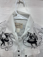 New Kids Rockmount White Black Design Short Sleeve Pearl Snap Size 32 CC-103