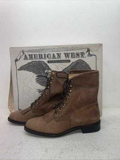 New Men’s Brown Lace Up American West Cowboy Boots. 6992 8.5 8 1/2 E W. 3-106