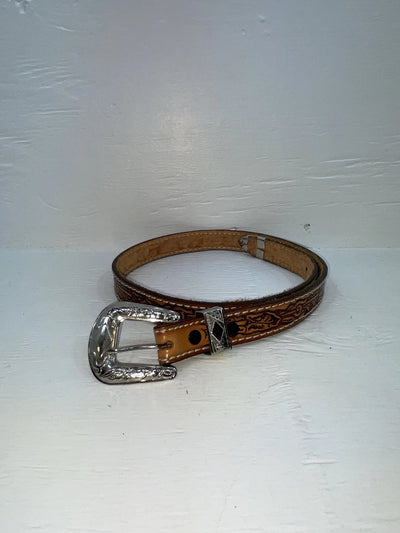 New Brown Genuine Leather Tooled 28” Belt #102 Z-137