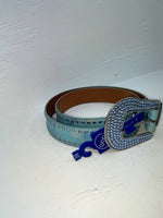 New Blue Genuine Leather 3D Blue Bling 38” Belt #667 JJ-90
