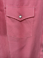 New Women’s White Horse Pink Checker Short Sleeve Pearl Snap Large KK-122