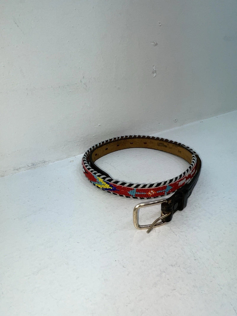 New Black Genuine Leather Beaded 30” Belt Z-64