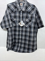 New Men’s ELY Cattleman Grey Black Short Sleeve Pearl Snap 3XL E-40
