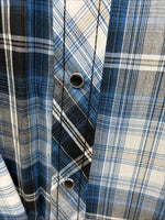 New Men’s ELY Cattleman Blue Black Flannel Long Sleeve Pearl Snap XL  H-64