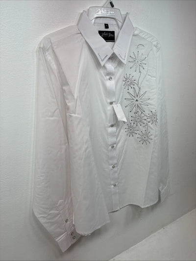 New Women’s White Horse White Gem Long Sleeve Pearl Snap XL II-29