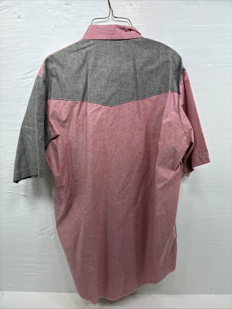 New Men’s Cowboy Threads Pink Gray Short Sleeve Button Up Medium O-77