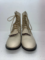 New Women’s Cream Lace Up Acme Cowboy Boots. 0814 10 M. 15-119
