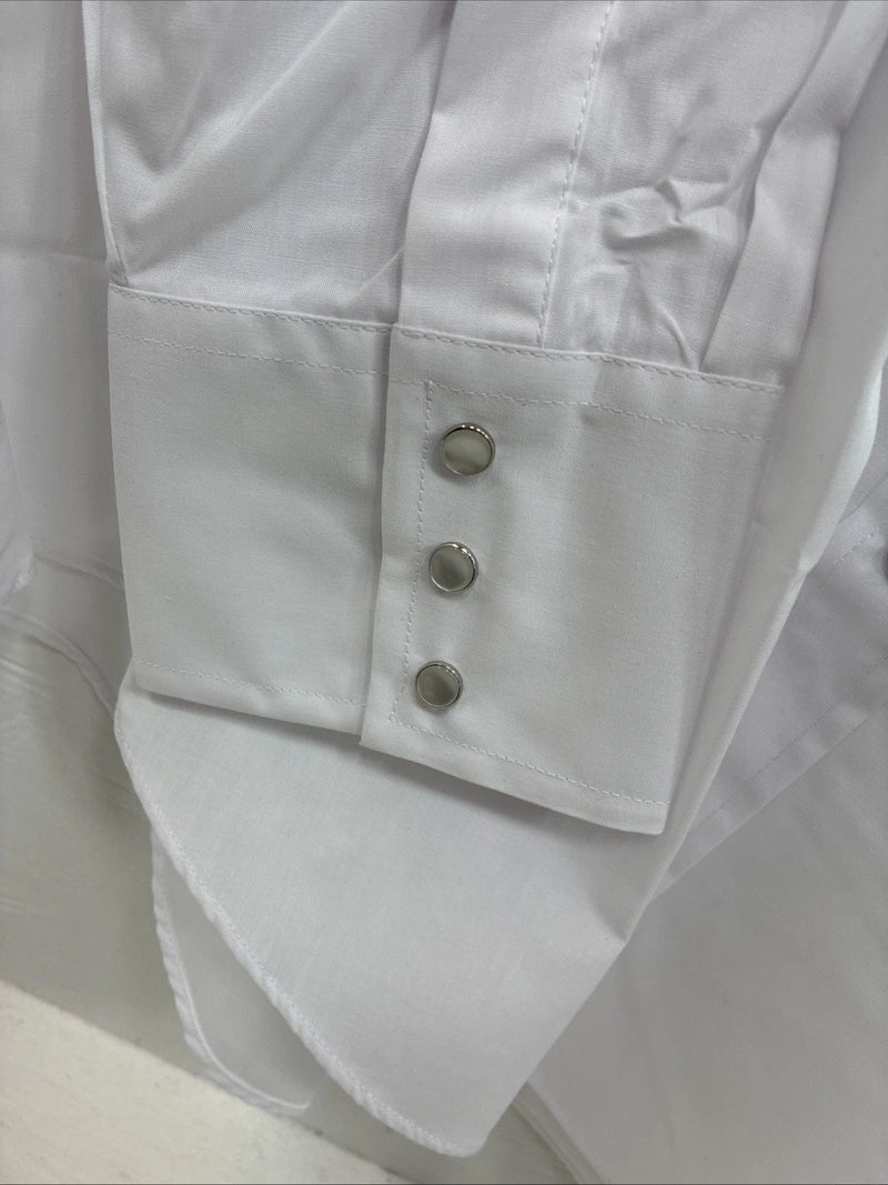 New Men’s ELY Cattleman White Long Sleeve Pearl Snap 17.5 X 35 XL CC-10