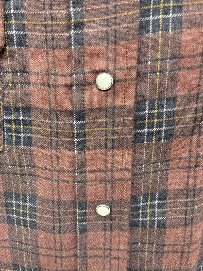 New Kids Panhandle Slim Brown plaid Long Sleeve Pearl Snap Size 12 CC-82