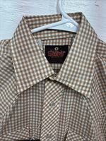 New Mems Western Shirt Brown Checkered Short Sleeve Pearl Snap Small AA-103