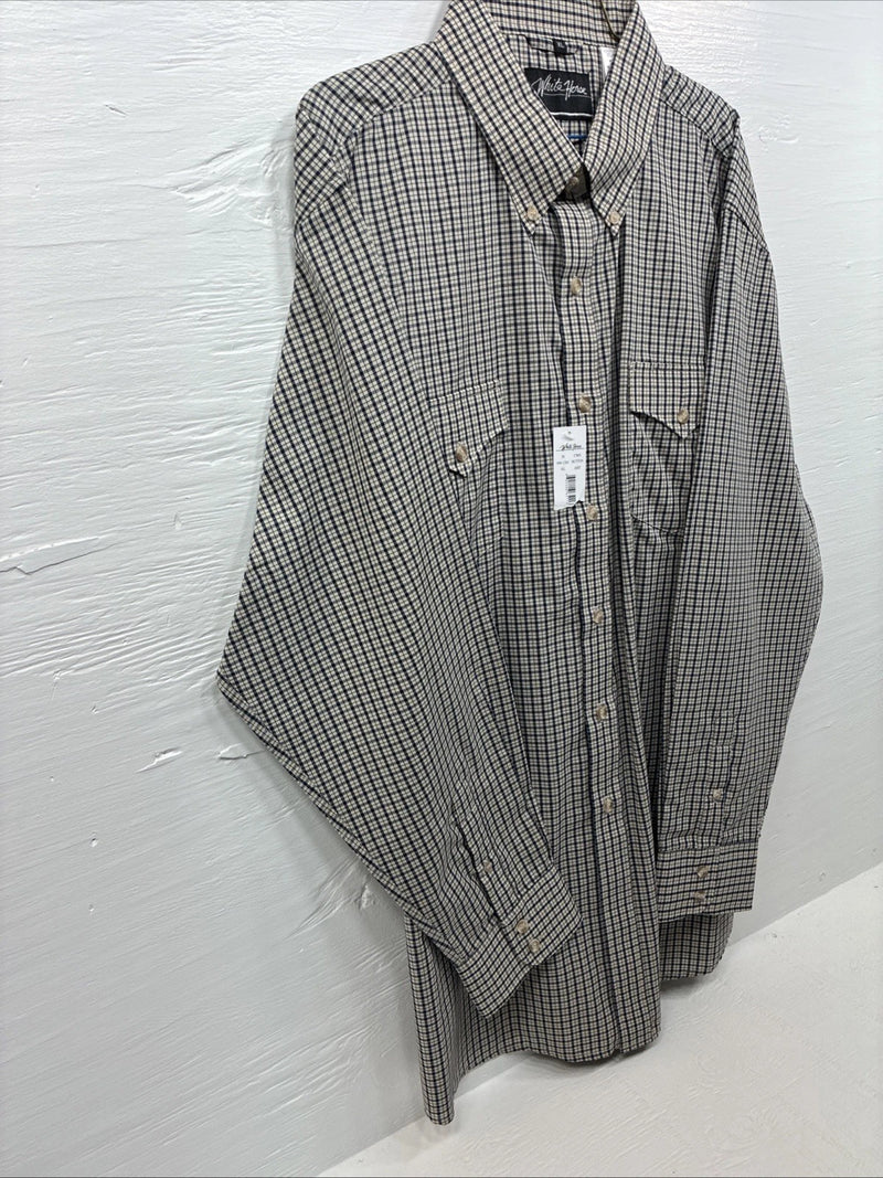 New Men’s White Horse Multicolor Plaid Long Sleeve Button Up Shirt XL M-91