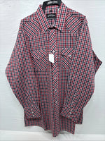 New Men’s White Horse Red Plaid Long Sleeve Pearl Snap XL J-25