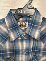 New Kids ELY Cattleman Blue Plaid Long Sleeve Pearl Snap Size 14 DD-39