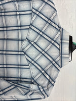 New Men’s ELY 1878 White Blue Plaid Long Sleeve Pearl Snap XL J-38