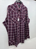 New Men’s White Horse Red Navy Blue Plaid Long Sleeve Pearl Snap XL H-78