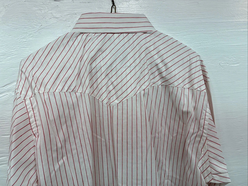 New Men’s Champion Western Red White Stripe Long Sleeve Pearl Snap 17.5 XL R-74