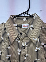 New Men’s ELY Plains Tan Black Floral Long Sleeve Pearl Snap 15.5 Large LL-91