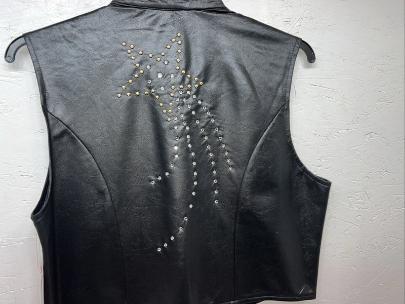 New Women’s 1849 Authentic Ranchwear Black Star Western Show Vest Large L-602