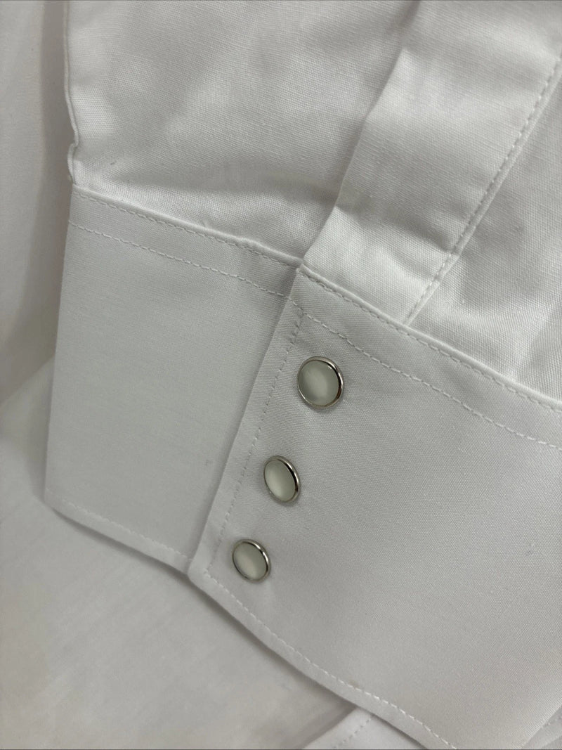 New Men’s White Horse White Long Sleeve Simple Pearl Snap 4XL J-48