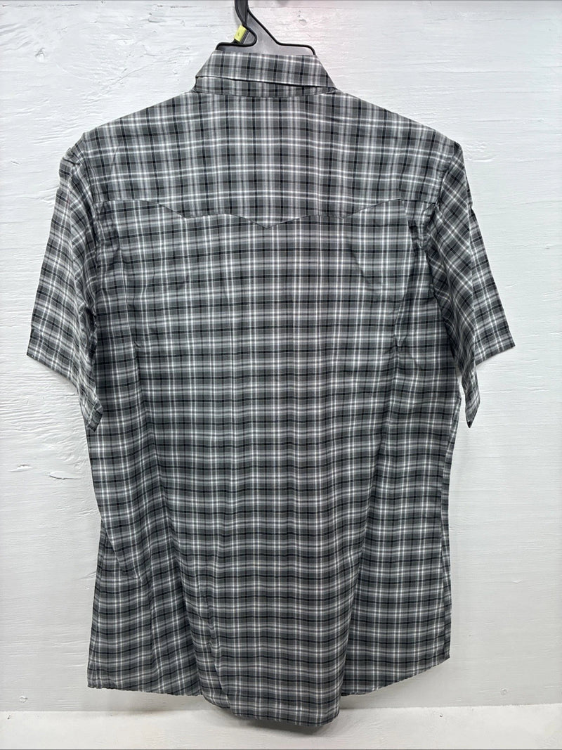 New Men’s White Horse Gray White Plaid Short Sleeve Pearl Snap Large X-39