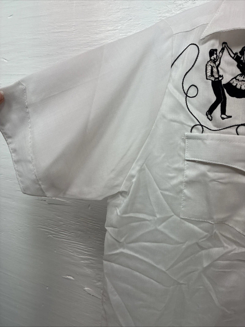 New Kids Rockmount White Black Design Short Sleeve Pearl Snap Size 34 CC-104