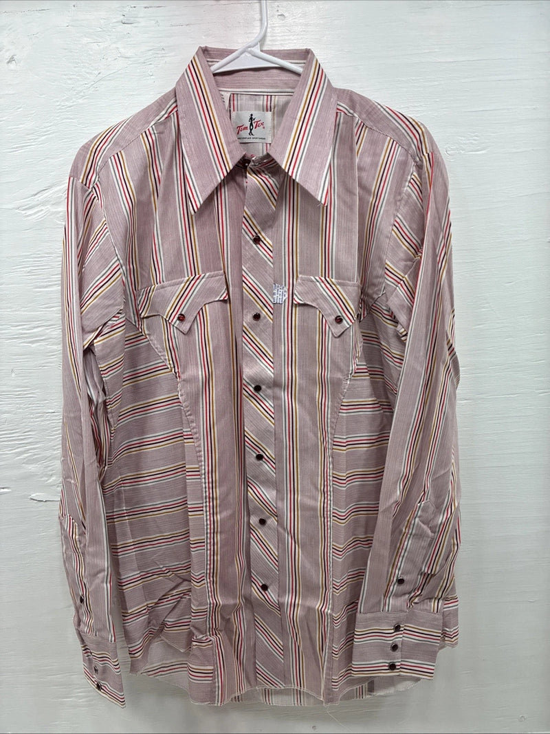 New Men’s Tem Tex Pink Stripe Long Sleeve Pearl Snap 16 X 35 Large Q-109