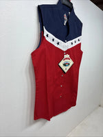 New Women’s Cumberland Red Blue Sleeveless Pearl Snap Small TT-19