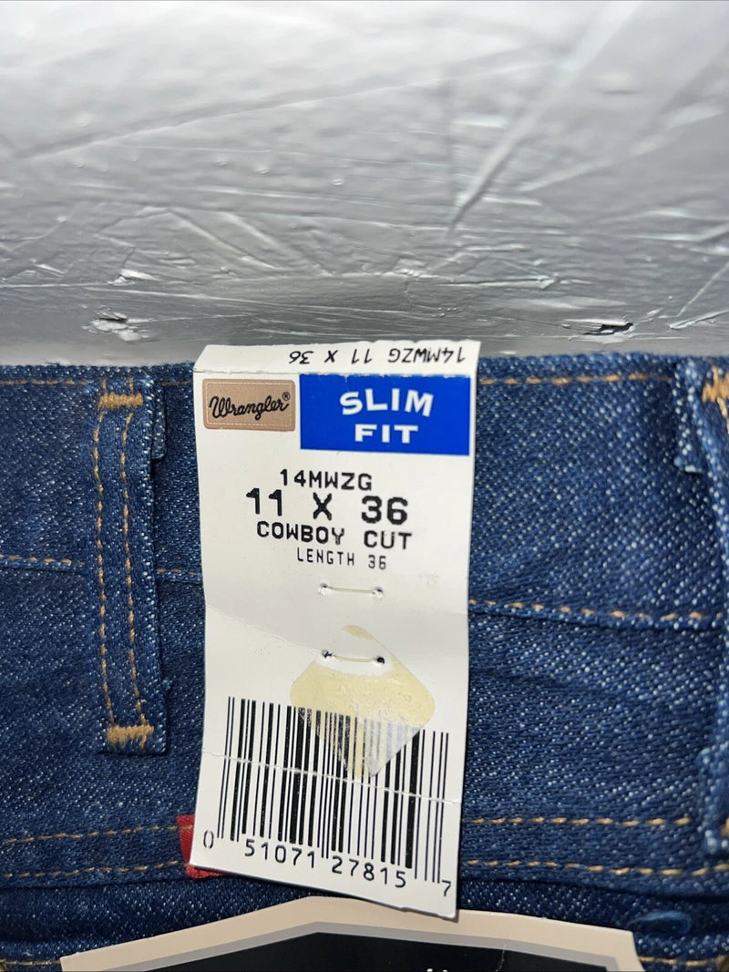 New Men’s Cowboy Cut Slim Fit Wrangler Denim Jeans. 11/36 F-34