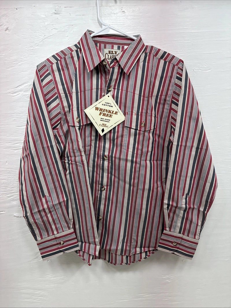New Kids ELY Classic Red Stripe Long Sleeve Pearl Snap Large CC-74