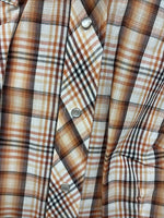 New Kids Panhandle Slim Orange Plaid Long Sleeve Pearl Snap 12 LL-36