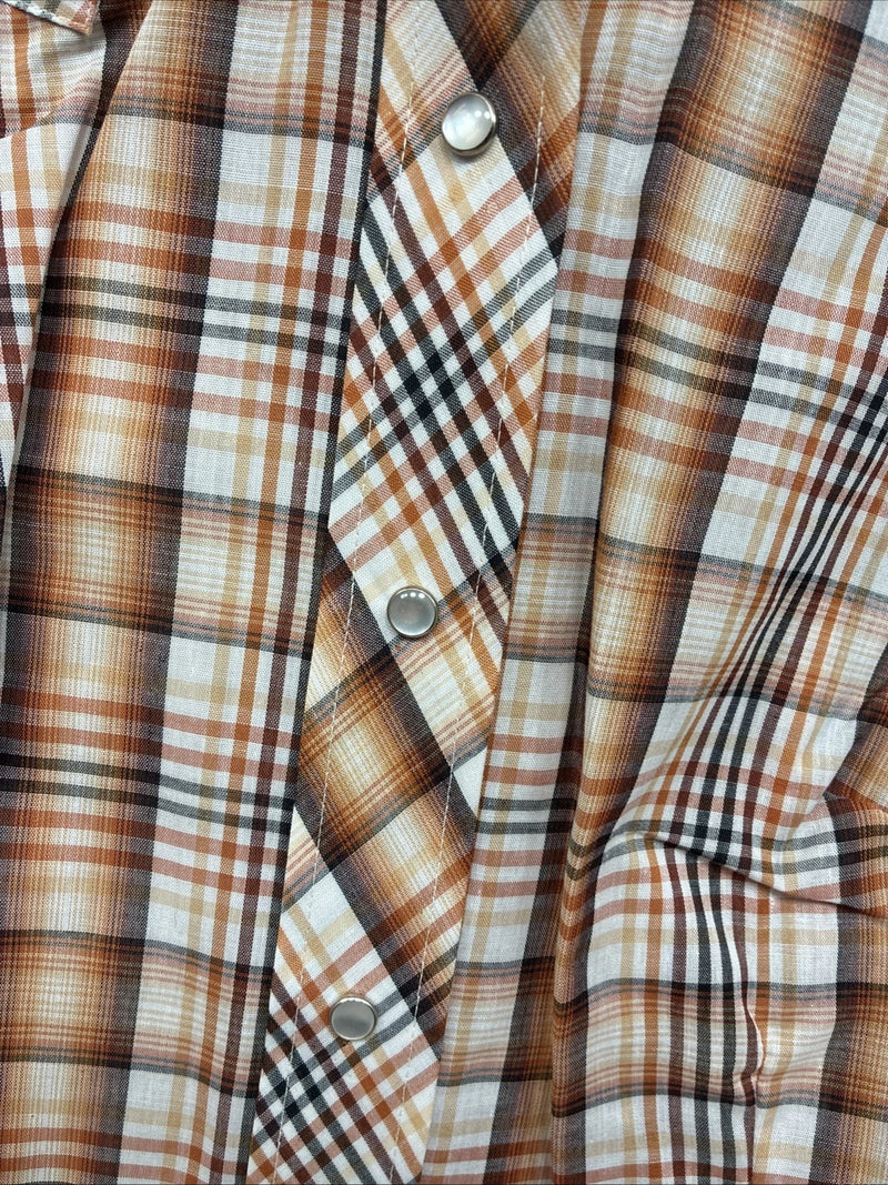 New Kids Panhandle Slim Orange Plaid Long Sleeve Pearl Snap 12 LL-36