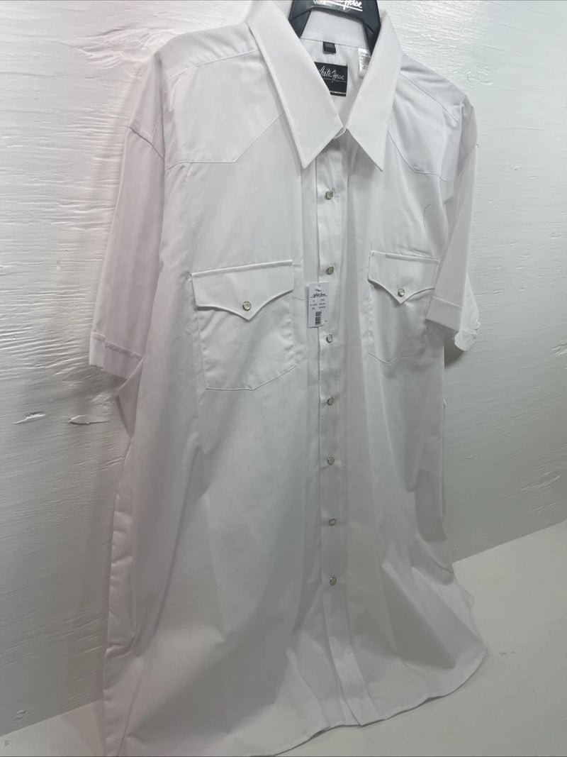 New Men’s White Horse White Short Sleeve Pearl Snap 3XL E-18