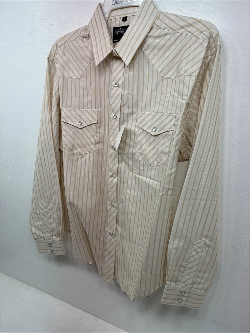 New Women’s White Horse Gold Stripe Long Sleeve Pearl Snap Large II-66