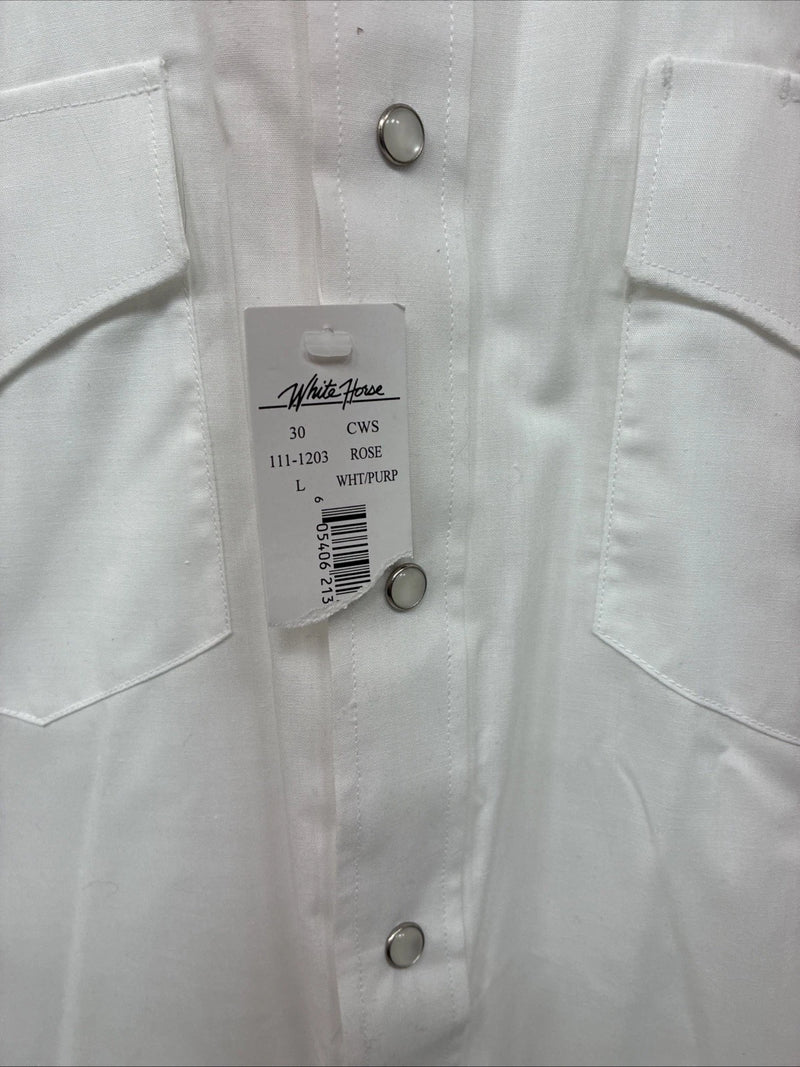 New Men’s White Horse White Purple Long Sleeve Pearl Snap Large MM-34
