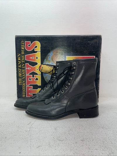 New Men’s Gray Lace Up Texas Brand Cowboy Boots. 8852 9 E E. 3-35