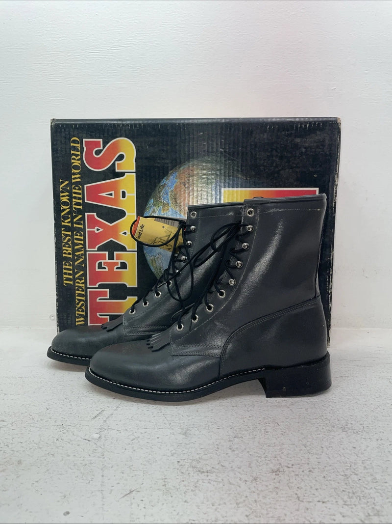 New Men’s Gray Lace Up Texas Brand Cowboy Boots. 8852 9 E E. 3-35