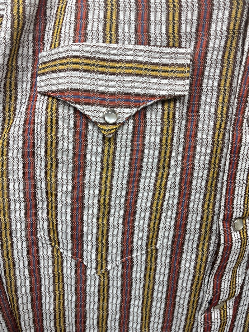 New Men’s Rocket mount Multicolor Stripe Long Sleeve Pearl Snap 15 Medium K-93