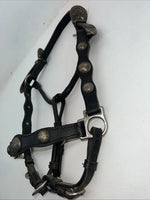 New Black Leather Full Horse Show Halter Gold accents 3C-15