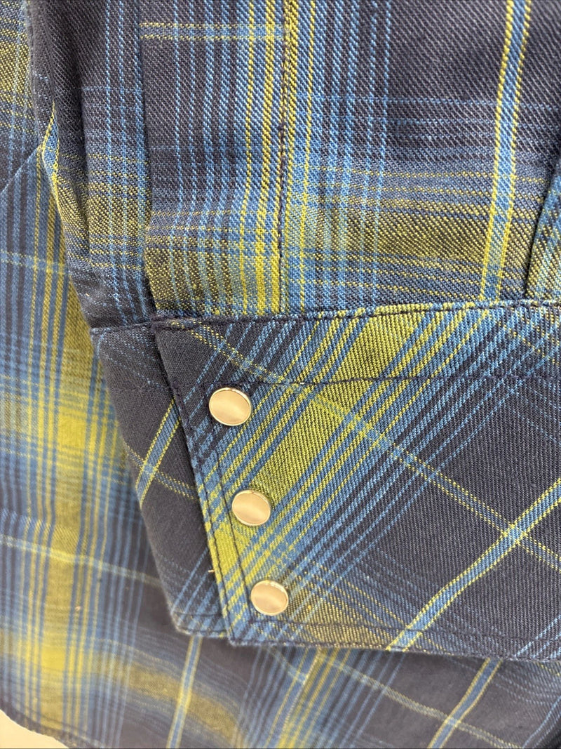 New Men’s Champion Westerns Blue Green Plaid Long Sleeve Pearl Snap Small R-22