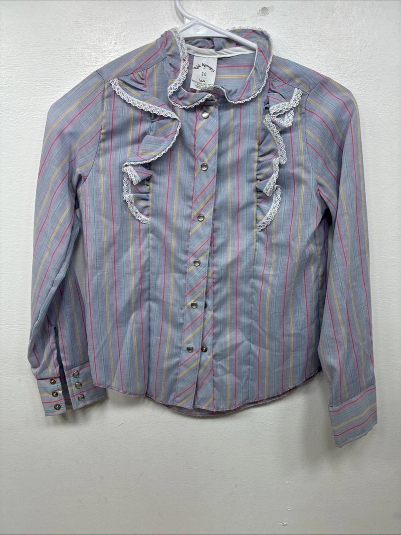 New Kids Kid Kountry Purple Stripe Long Sleeve Pearl Snap Size 10 TT-86