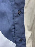 New Men’s Cowboy Threads Blue tan White Long Sleeve Pearl Snap Large V-32