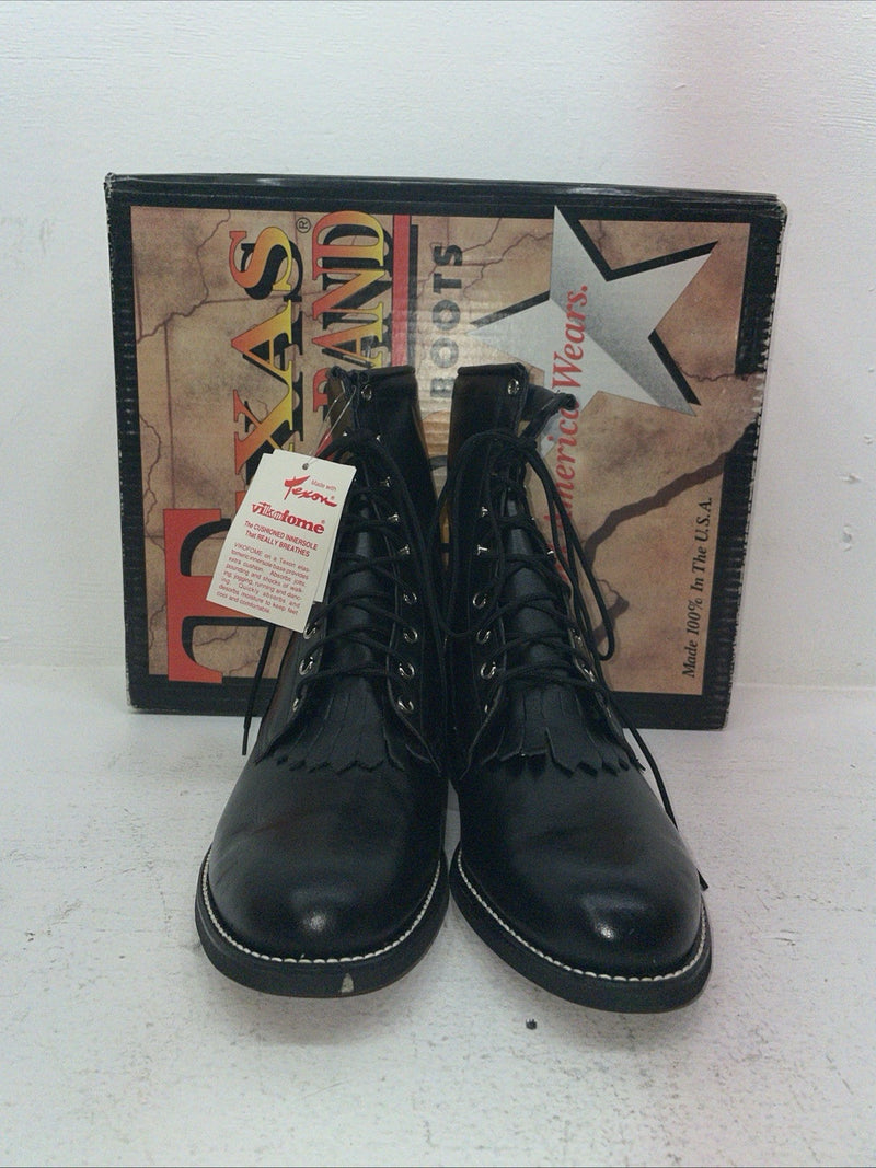 New Men’s Black Lace Up Texas Brand Cowboy Boots. 8850 10 E E. 6-76