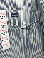 New Men’s Wrangler Blue White Stripe Long Sleeve Pearl Snap 17.5 XL T-36