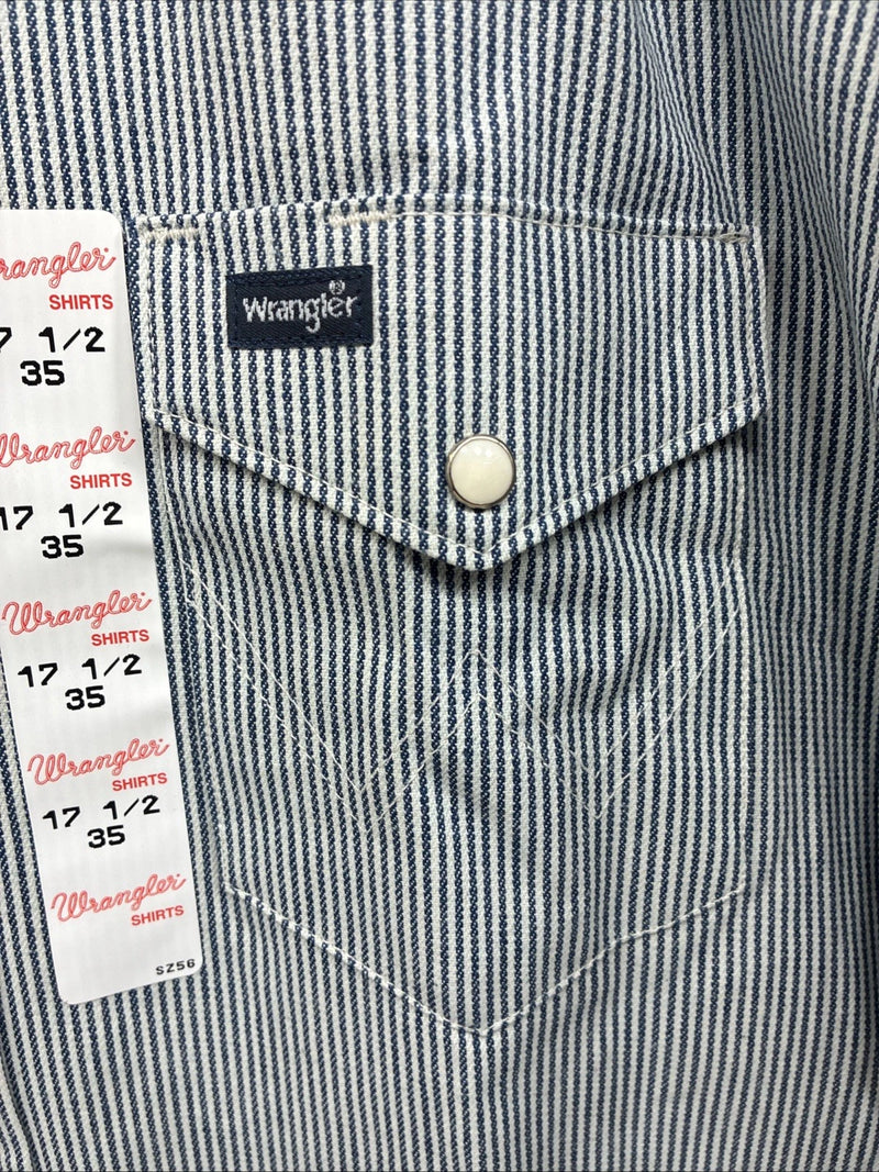 New Men’s Wrangler Blue White Stripe Long Sleeve Pearl Snap 17.5 XL T-36