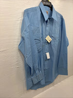 New Men’s ELY Cattleman Simple Blue Long Sleeve Pearl Snap 16.5 Large Q-86