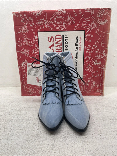 New Kids Blue Lace Up Texas Brand Cowboy Boots. C 9169161 3 D. 22-14