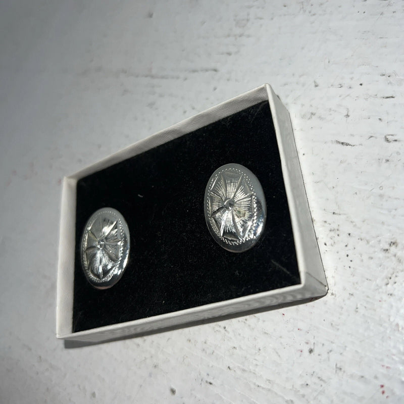New Women’s Congress Leather Oval Silver Earrings. 93122 B-7