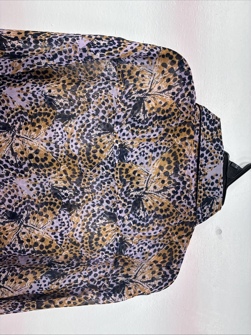 New Women’s Cumberland Purple Yellow Print Long Sleeve Pearl Snap 2XL GG-40