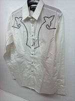 New Women’s White Horse Cream Design Long Sleeve Pearl Snap Medium LL-79
