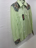 New Men’s Western Shirts Green Plaid Long Sleeve Pearl Snap 15.5 Medium K-99